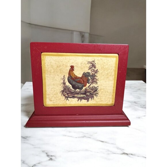 Vintage Wooden Provencal Napkin Holder With Rooster Design - Picture 2 of 7